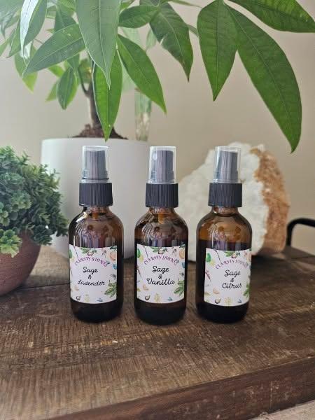 Handcrafted smudge alternative liquid sage spray bottle for cleansing crystals and home spaces safely